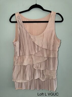 LOFT Tan Ruffled Sleeveless Tank Top